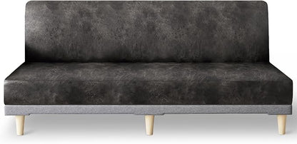 molasofa Leather Like Stretch Futon Slipcover Armless Futon Bed Sofa Cover Furniture Protector with Elastic Bottom, Soft and Washable Futon Cover for Sofa Bed Stay in Place（Larger，Khaki）