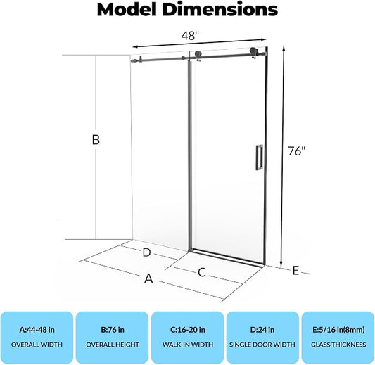 Sliding Shower Door, 44-48" W x 72" H Aluminum Alloy Frame, Adjustable Double - Image 2