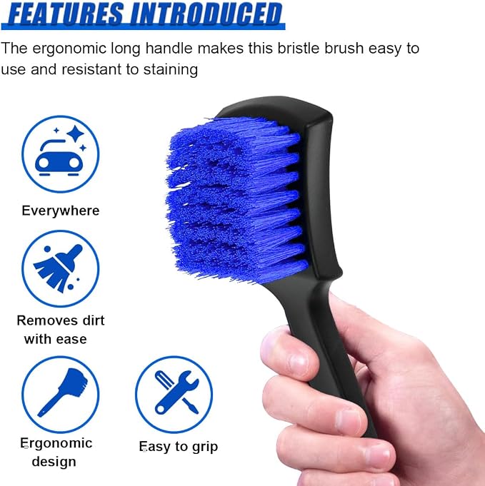 8.3×2.5 Inch Car Wash Brush, Soft Bristle Short Handle Carpet Cleaning Brush - Image 3