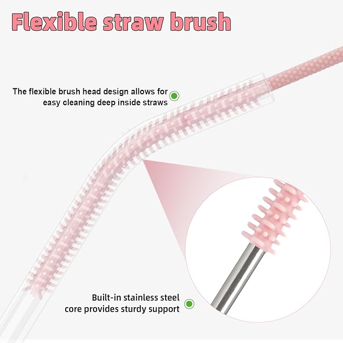 Silicone Straw Cleaner Brush, 4-Piece Reusable Straw Brush Set - Image 4