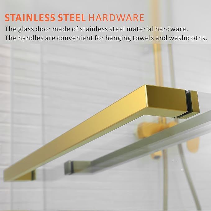 Brushed Gold Shower Door, 56-60''W x 76''H Frameless Double Sliding Glass Door - Image 7