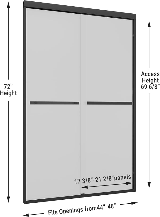 Shower Door 44-48" W * 72" H, Matte Black Double Sliding Shower Door - Image 6