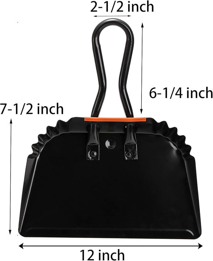 TOPZEA 2 Pack Black Metal Dustpan, 12 Inch Heavy Duty Steel Dust Pan - Image 2