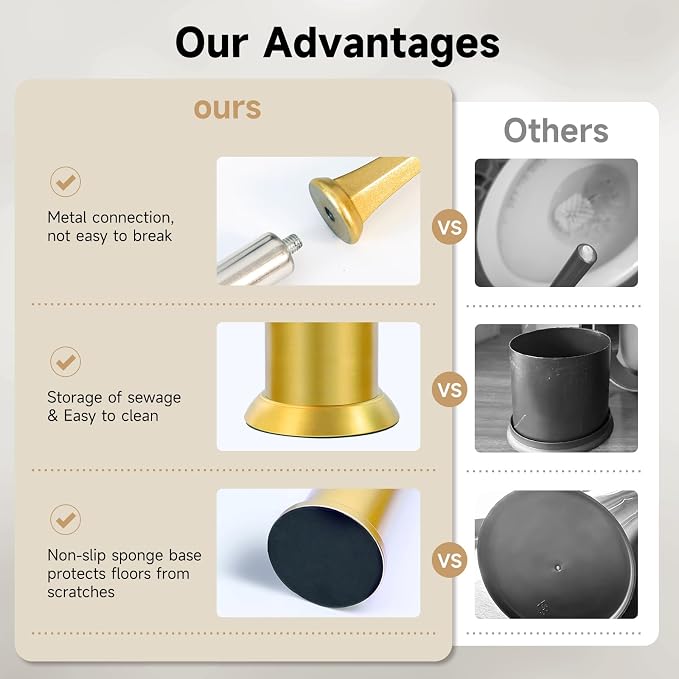 Brass Toilet Brush and Holder，Extra Long Handled Gold Toilet Brush - Image 5