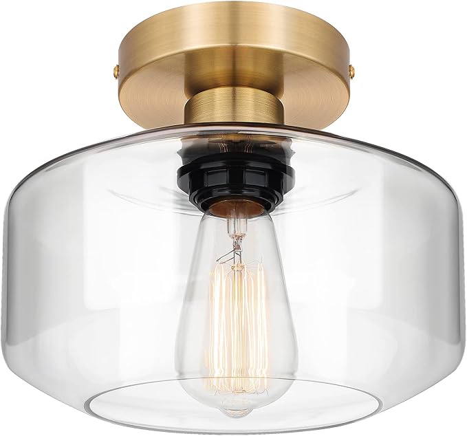 MAXvolador Industrial Semi Flush Mount Ceiling Light Gold, Farmhouse Lighting by MAXvolador