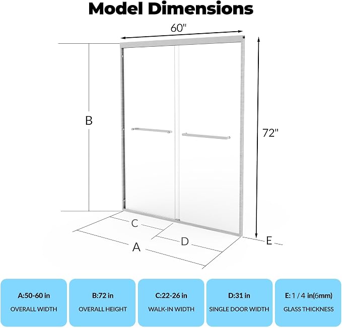 Sliding Shower Door with Fully Framed Aluminum Alloy, Dual 6mm Tempered Glass - Image 2