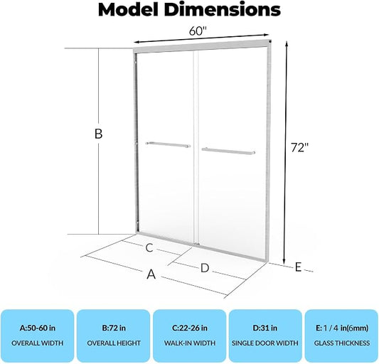 Sliding Shower Door with Fully Framed Aluminum Alloy, Dual 6mm Tempered Glass - Image 2