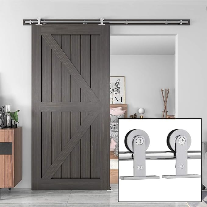 WINSOON Barn Door Hardware Kit 7.5FT: Brushed Nickel Heavy-Duty Low Profile by WINSOON
