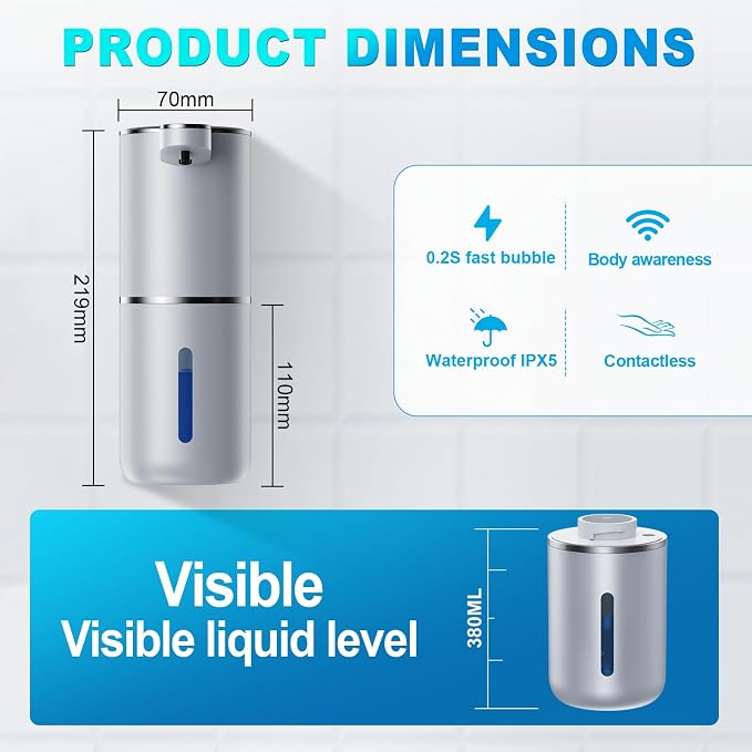 Automatic Liquid Soap Dispenser, 380ml Wall Mount Touchless 4 Gear Adjustable - Image 6