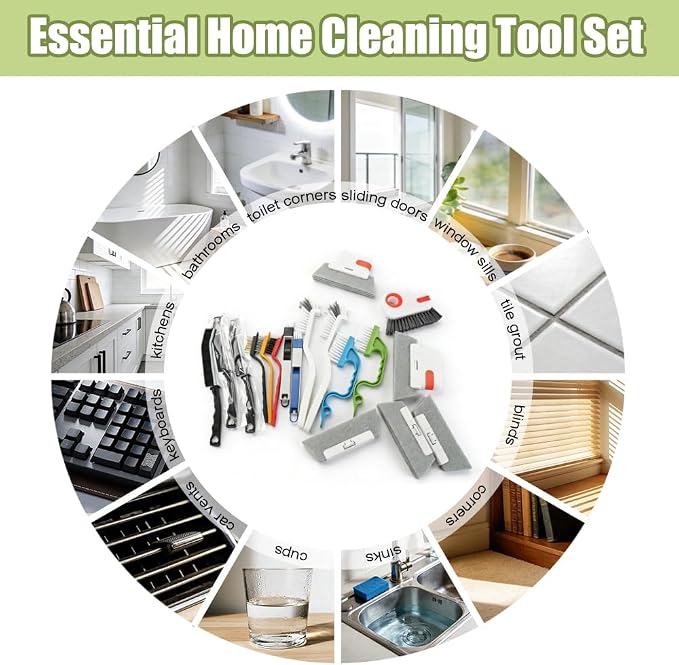 CEYAZYE 18Pcs Crevice Cleaning Brush Set, Window Track Cleaner Tools, Tile Lines - Image 8