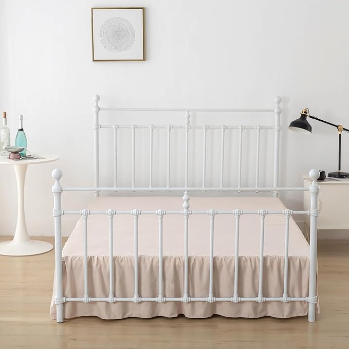 Bed Skirt, Full Size Ruffled Bed Skirt with Split Corners, 14 Inch Drop Dust Ruffle Bed Skirt with Platform, Full -14 Inch, Cream