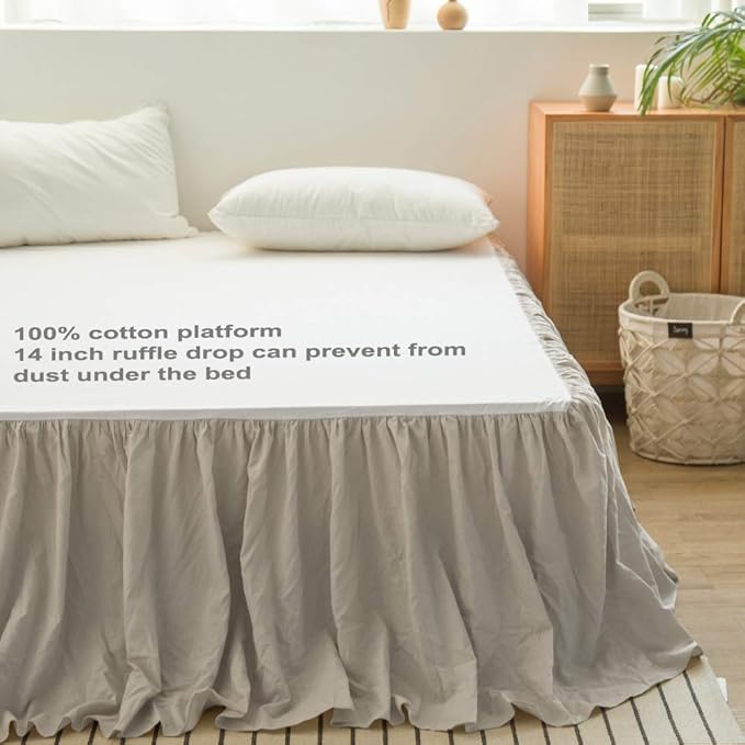 Simple&Opulence Belgian Linen Bed Skirt with Classic 14 inch Tailored Drop Dust Ruffle, Easy Fit Breathable Premium Natural Flax- Pleated Grey, King
