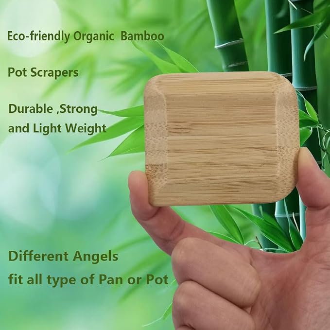 Bamboo Pan Scraper Tool, Size 2.8" x 2.4" Eco-Friendly Pot Scraper, Clean Pans - Image 7