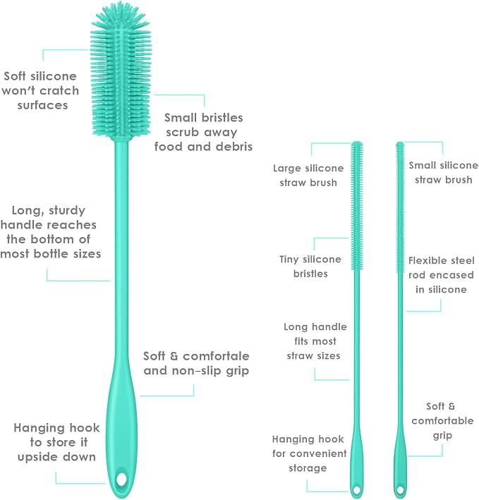3-in-1 Silicone Bottle Brush and Straw Cleaning Brush Set, Water Bottle Cleaner - Image 3