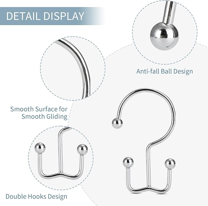 24 Pcs Shower Curtain Hooks, Goowin Shower Curtain Rings, Durable Silver Shower - Image 4