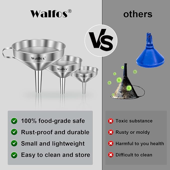 Stainless Steel Funnel, Walfos 3 Pack Kitchen Funnel - Image 5