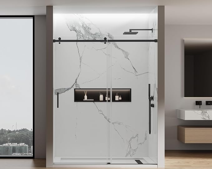 56-60" W x 74" H Frameless Sliding Shower Door, 5/16" Clear Tempered Glass by JONIVRAT
