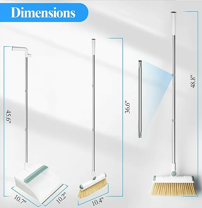 Broom and Dustpan Set 50" Long Handle Foldable Stand Up Broom and Dustpan - Image 5