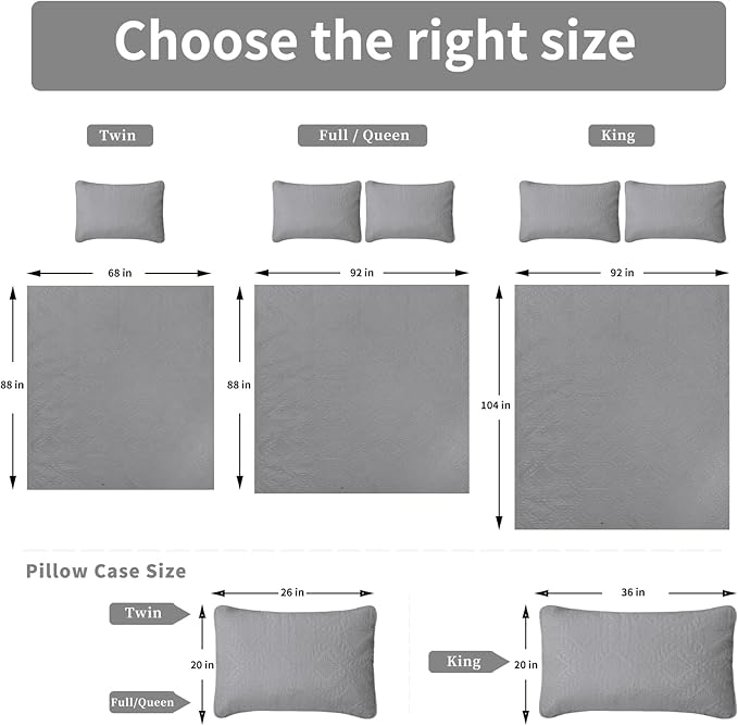 Easy-Going King Size Reversible Quilt Set with 1 Quilt and 2 Pillow Shams, Soft Bed Quilt Cover, Water Resistant Lightweight Microfiber Bedspread, Stain Resistant, Olive Leaf-Light Gray/Ivory