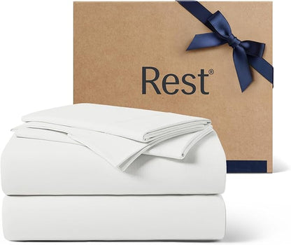 REST® Evercool®+ Cooling Sheet Set, Cali King, Arctic White, Breathable Bed Sheets for Hot Sleeper and Night Sweats, with Pillowcases, with Ionic+ Self-Cleaning Silver Yarn for Sensitive Skin, 4PCS