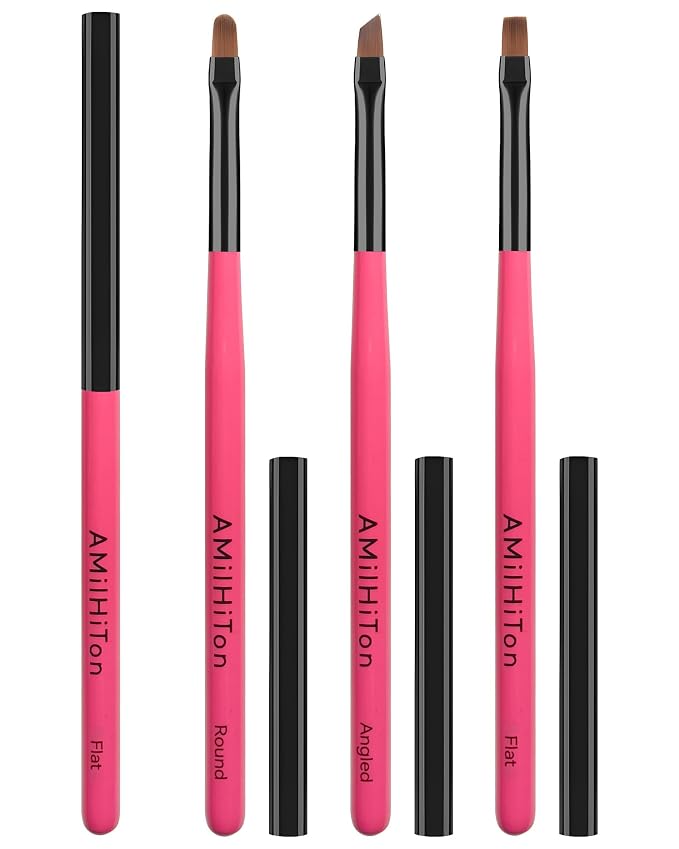 3PCS Nail Clean-Up Brushes, Round/Angled/Flat, Acetone-Resistant Cuticle Polish by AMilHiTon