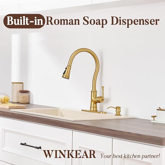 Built in Soap Dispenser for Kitchen Sink Countertop, Solid Brass Pump Head Long - Image 2