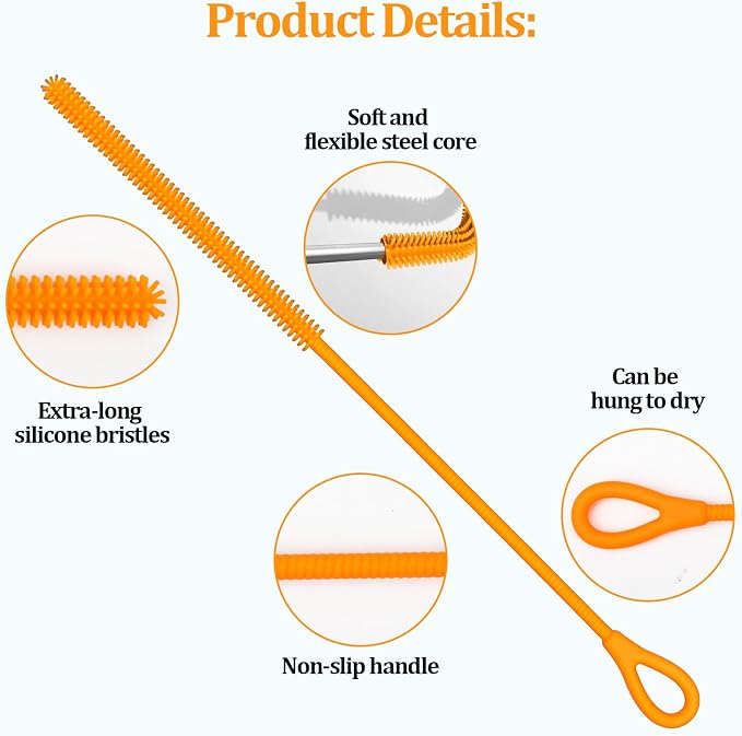 Silicone Straw Cleaner Brush, Straw Cleaning Brush, Straw Brush Bristles - Image 3