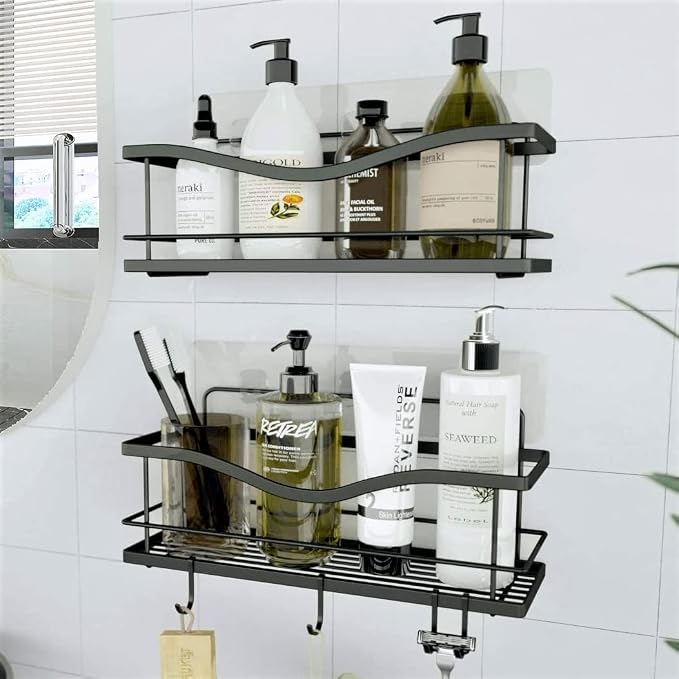 KINCMAX Premium Shower Caddy, Self Adhesive Shower Organizer w/ 4 Hooks by KINCMAX