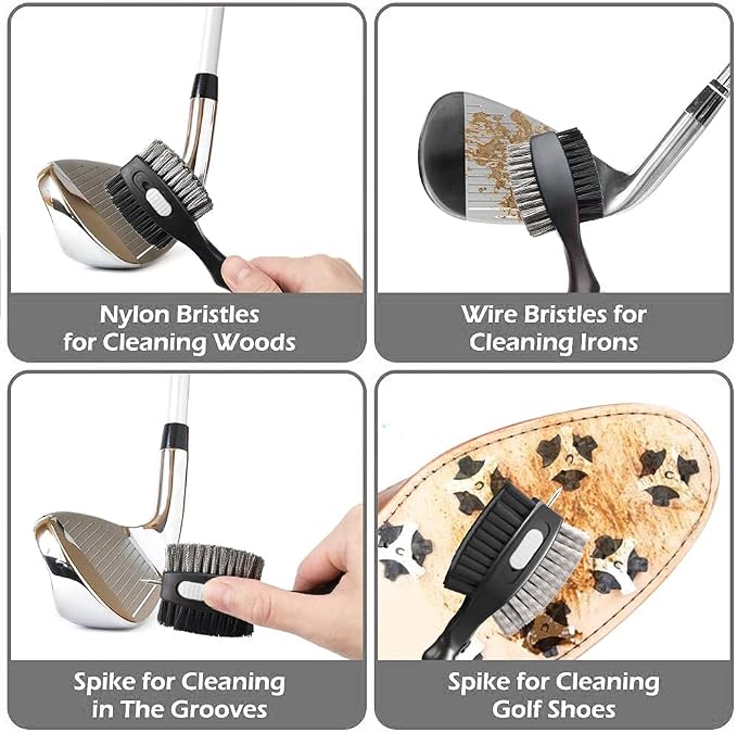 THIODOON 2 Pack Golf Club Brushes and Groove Cleaner 2 ft Retractable Zipline - Image 4