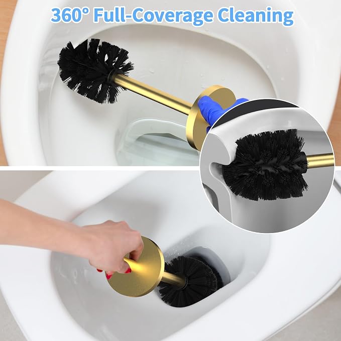 Stainless Steel Toilet Brush and Holder Set Brushed Gold Heavy Duty Toilet Bowl - Image 5