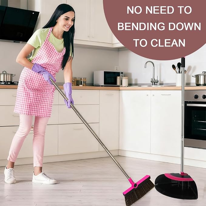 Triangular Indoor Broom and Dustpan Comb Set, 180° Rotating, Soft Bristle Long - Image 7