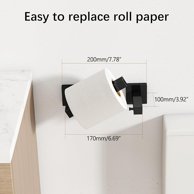 Toilet Paper Holder Matte Black Wall Mounted Post Pivoting Square Tissue - Image 5