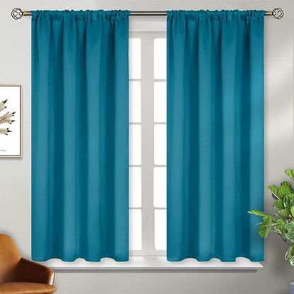 BGment Peacockblue Blackout Curtains 54 Inch Length for Bedroom - Short Thermal Insulated Window Drapes Room Darkening with Rod Pocket for Kitchen Bathroom Living Room, 42 x 54 Inch, 2 Panels