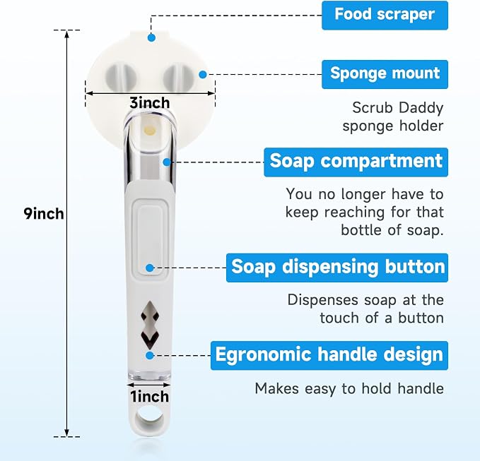 Smile Sponge Dish Wand Holder for Scrub Daddy, Soap Dispensing Handle, Scratch - Image 5
