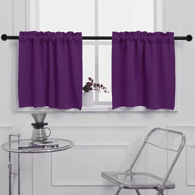 Pickluc Purple Cafe Half Window Curtain, 30 Inches Length, Rod Pocket Small by PICKLUC
