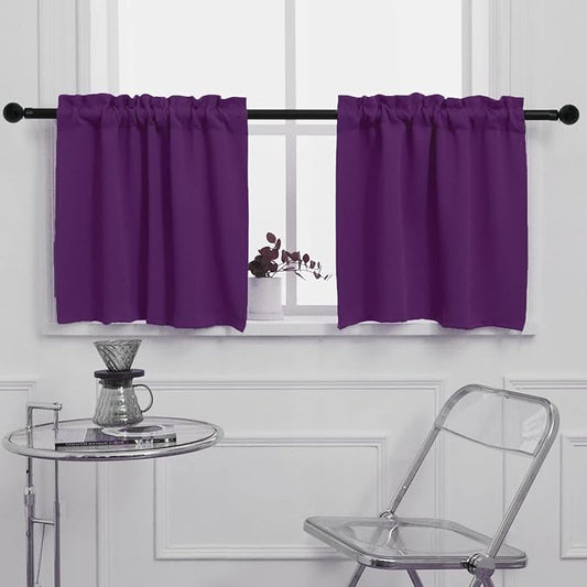 Pickluc Purple Cafe Half Window Curtain, 30 Inches Length, Rod Pocket Small by PICKLUC