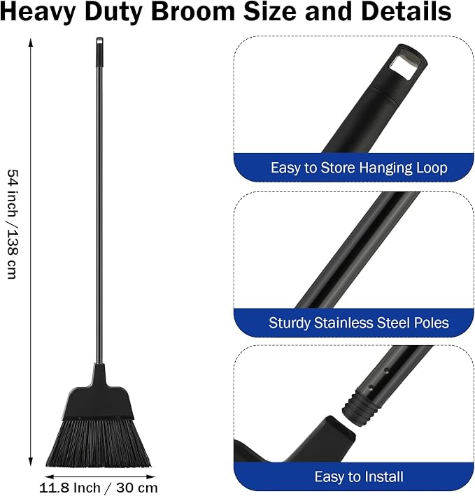 8 Pcs Outdoor Broom for Floor Cleaning 54 Inch Commercial Heavy Duty Broom Long - Image 2