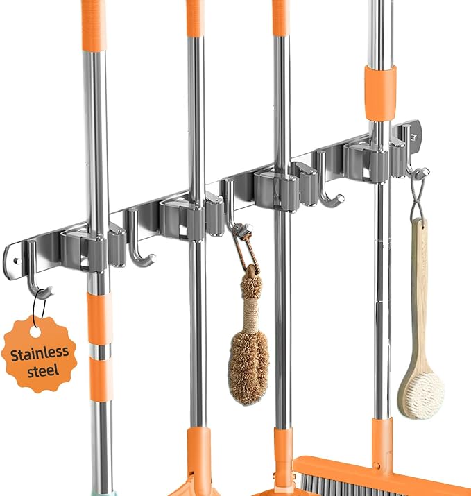 Broom and Mop Holder Wall Mount, Broom Organizer Wall Mount, Stainless Steel by Unknown