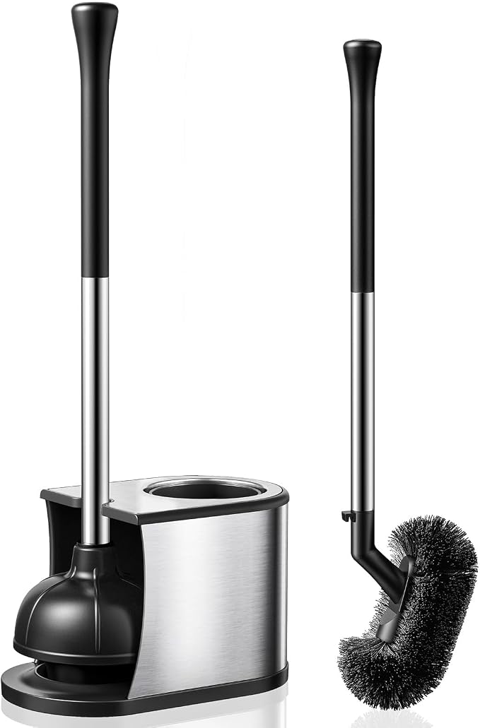 HAMITOR Toilet Plunger and Brush Set: 2 in 1 Stainless Steel Rustproof Combo by HAMITOR