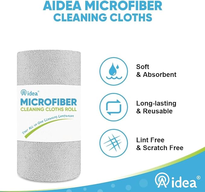 AIDEA Microfiber Cleaning Cloth Roll, Paper Towels Reusable Grey Tear Away - Image 4