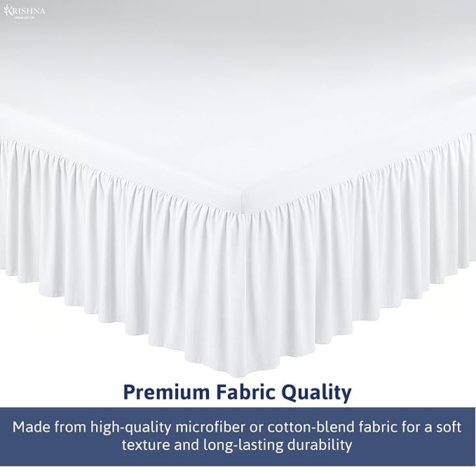 KRISHNA Ruffled Bed Skirt with Split Corners King, 100% Microfiber Hotel Quality, 15 Inch Drop Dust Ruffle Gathered Bedskirt with Platform, 78" x 80", White