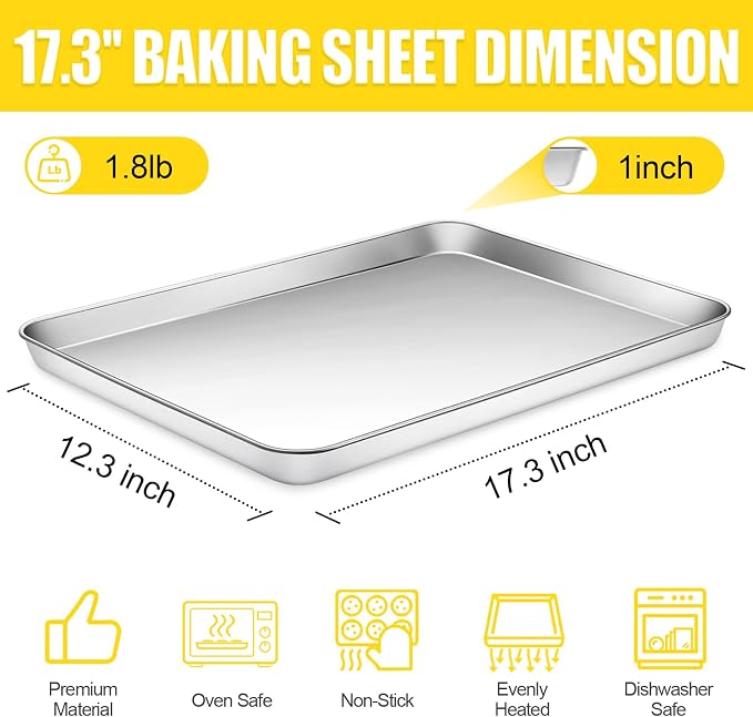 Terlulu Baking Sheet, Cookie Sheet, Stainless Steel Baking Pan, 2 Piece-17.3''x - Image 2