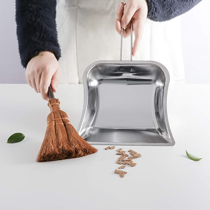 Small Metal Dustpan and Brush Set Heavy Duty Vintage Dust Pan Natural Handmade - Image 4