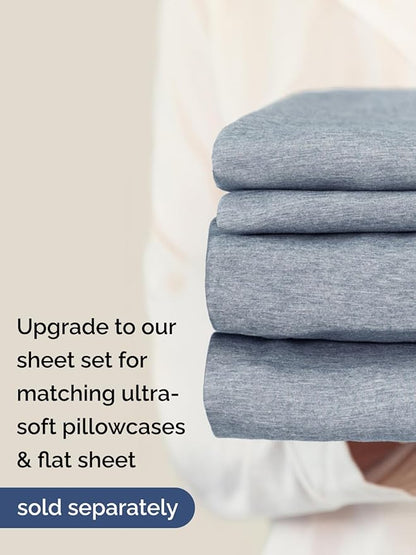Extra Deep Queen Fitted Sheet - Hotel Luxury Single Fitted Sheet Only - Easily Fits 18 inch to 24 inch Mattress - Ultra Soft, Wrinkle Free w/Extra Deep Pockets - Breathable & Comfy - Heathered Blue