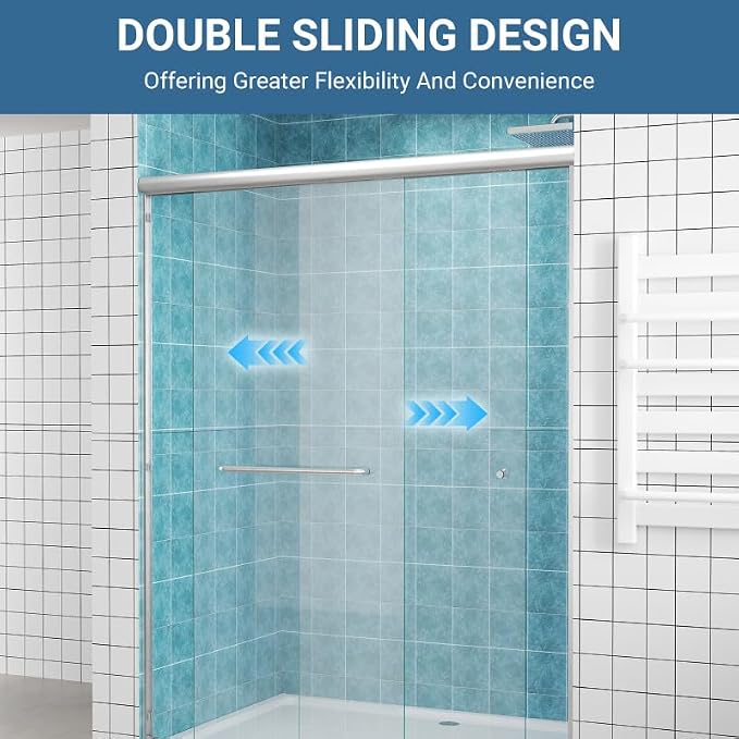 Glass Sliding Shower Door 56-60" W x 72" H, Semi Frameless Double Sliding - Image 8