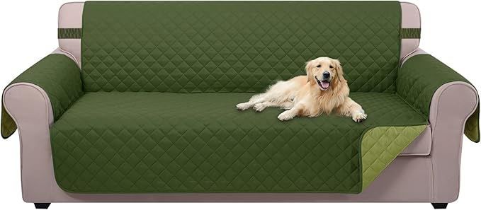 U-NICE HOME Large Sofa Cover Reversible Couch Cover for Dogs with Elastic Straps Water Resistant Furniture Protector for Pets Couch Cover for 4 Cushion Couch (Oversized Sofa, Huntergreen/Sage)