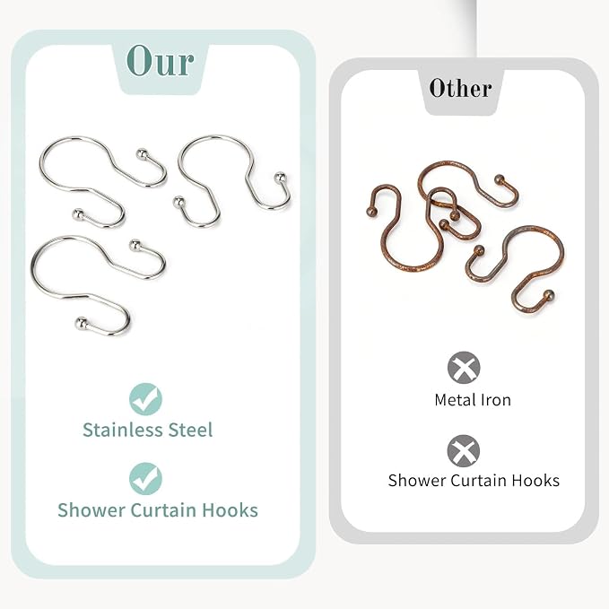 Goowin Shower Curtain Hooks, Stainless Steel Shower Curtain Hangers, Metal - Image 3