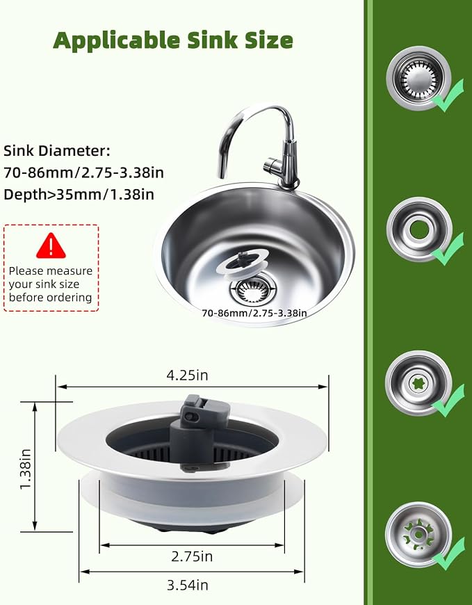 Universal 3-in-1 Kitchen Sink Strainer Stopper Pop Up Sink Drainer - Image 6