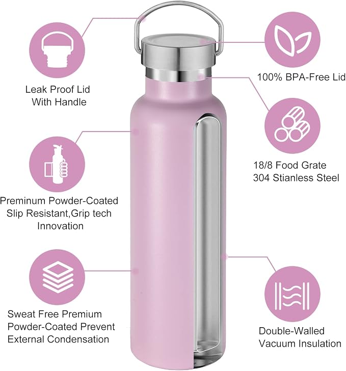 Neihepal 20 oz Insulated Water Bottles Bulk 2 Pack, Stainless Steel Double Wall - Image 3