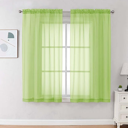 OVZME Sheer Curtains 63 inch Length 2 Panels Set for Bedroom Living Room, Soft Airy Elegant Light Filtering Sheer Curtains, Dual Rod Pocket Window Drapes, Each 42W x 63L Inches, Lime